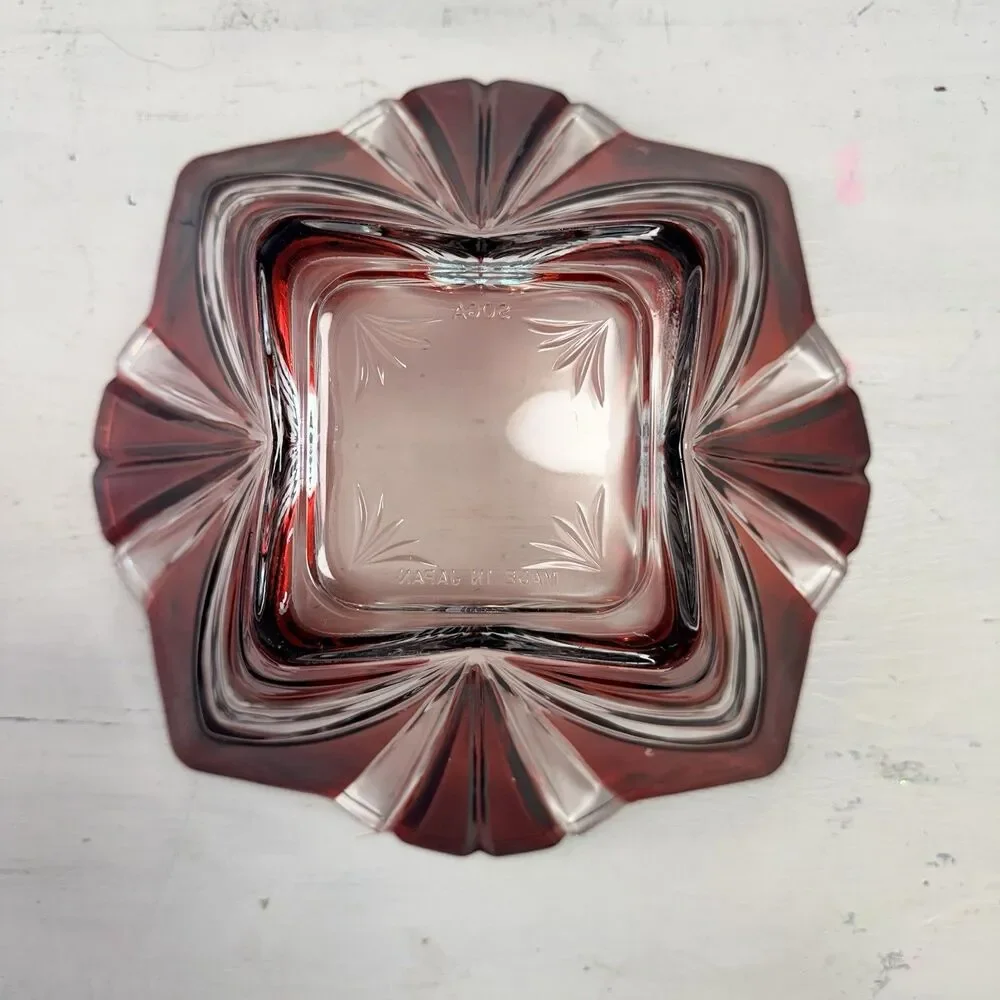 Fifth Avenue Ruby Red Crystal Large Serving Bowl SOGA Japan Cut to Clear Square
